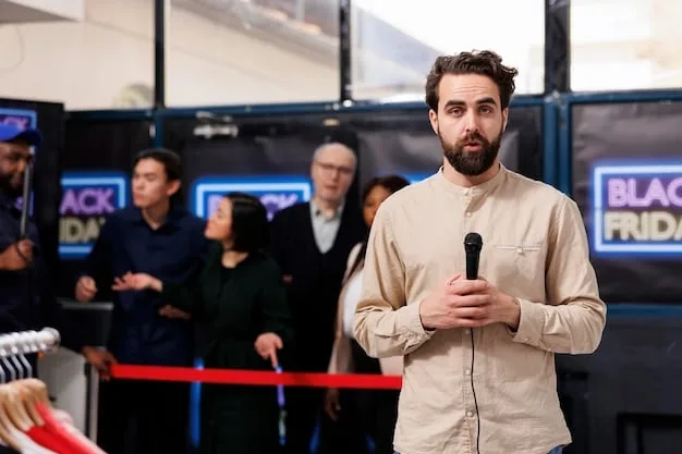 A publicist is calmly addressing a swarm of journalists at a press conference, managing questions and directing the narrative to protect the celebrity couple's image and reputation. The scene portrays control and strategic communication under pressure.