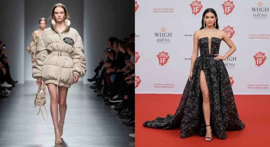 Model on runway and celebrity on red carpet, illustrating fashion week's impact on 2026 celebrity style.