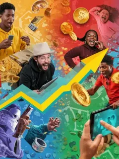 Dynamic collage showing viral trends, digital screens, and products symbolizing economic growth and consumer engagement.