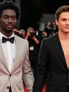 Celebrity couple making their public debut on a red carpet, navigating media attention gracefully in 2026.