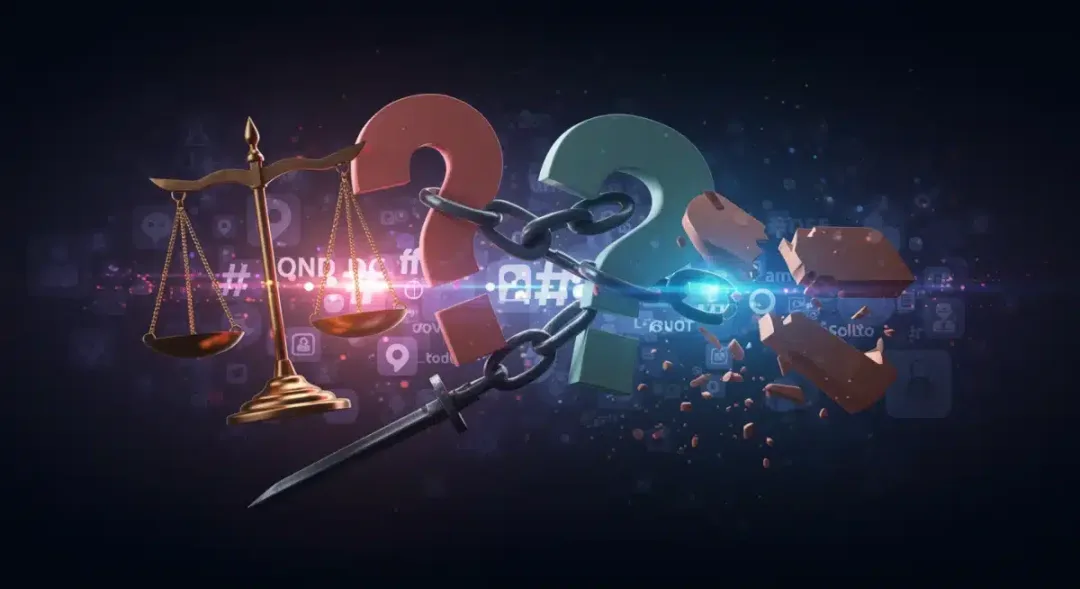 Stylized graphic illustrating the ethical challenges of viral online trends.