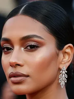 Celebrity on red carpet in 2026 with flawless makeup and elegant updo