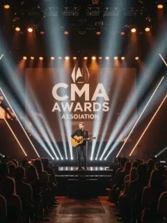 Emerging artist performing live on stage at the CMA Awards 2026, bathed in bright stage lights