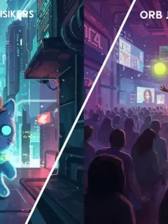 Illustration of two viral memes, Cosmic Whiskers and Orb Juggler, transitioning from obscure online forums to mainstream national recognition in early 2026.