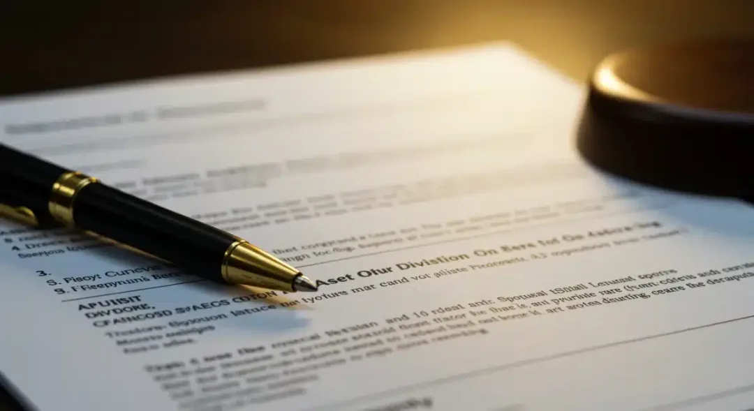 Legal document detailing asset division and spousal support clauses in a prenup.