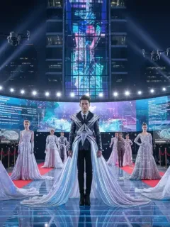 Futuristic red carpet event showcasing digital fashion influences and celebrity engagement in 2026.