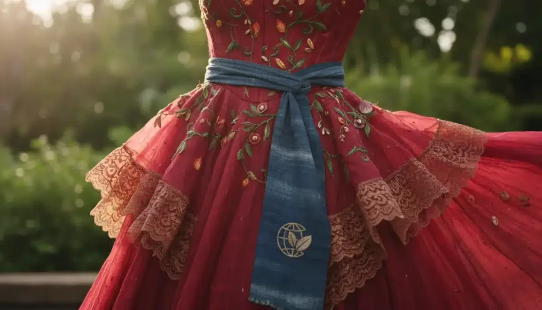 Elegant red carpet gown made from sustainable and ethically sourced materials.