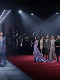Dynamic visual of 2026 fashion trends transitioning from runway to red carpet, showcasing stylistic evolution.