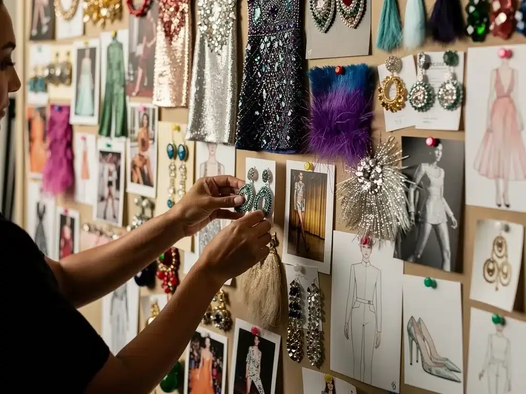 Stylist's mood board showing creative process and planning for a red carpet look, demonstrating stylist red carpet influence.