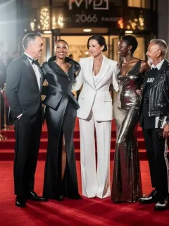 Five influential fashion stylists on a red carpet, embodying the power of stylist red carpet influence for 2026.