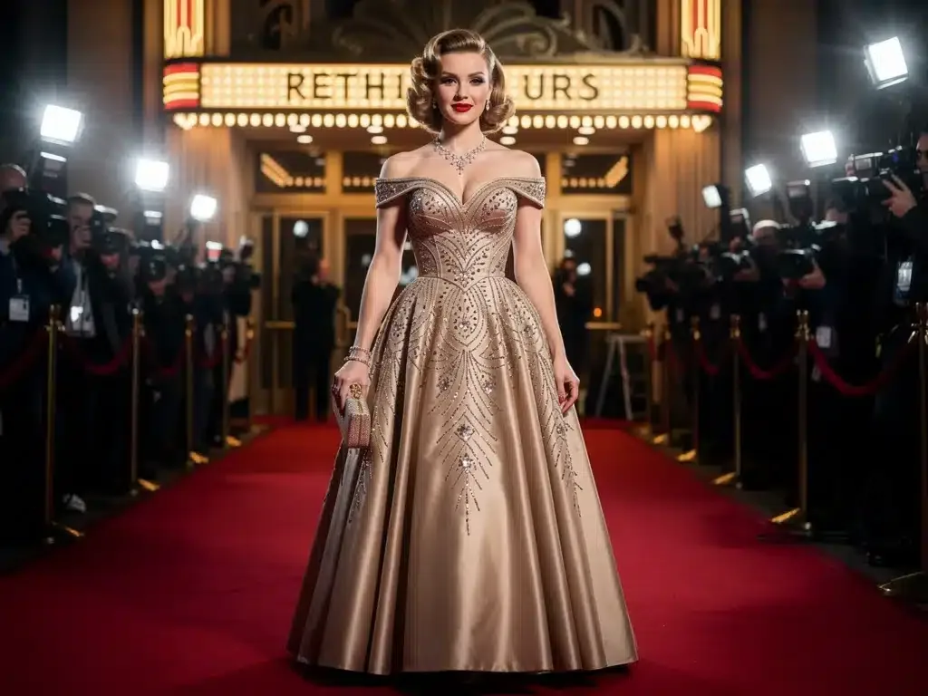 Glamorous celebrity in vintage gown on red carpet 2026