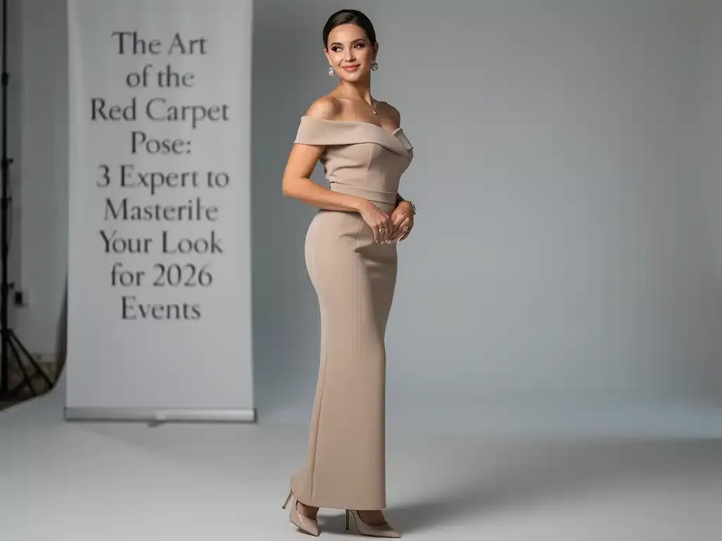Fashion expert demonstrating red carpet body language