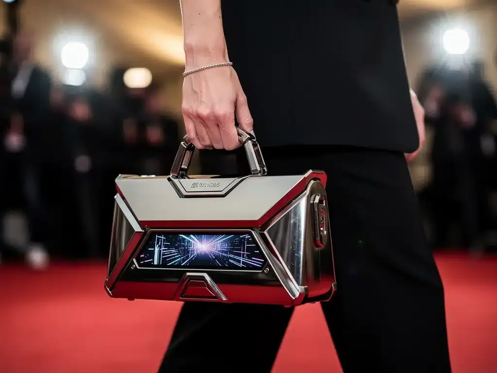 Avant-garde architectural handbag with digital display on 2026 red carpet