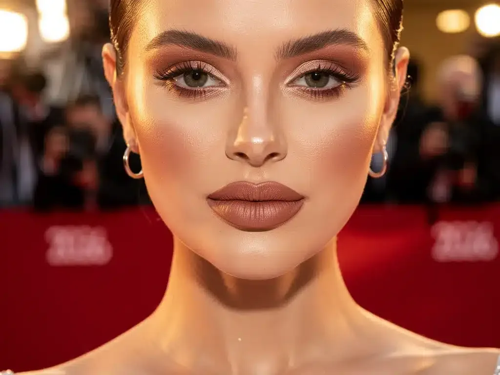Celebrity with monochromatic makeup on red carpet, 2026 beauty