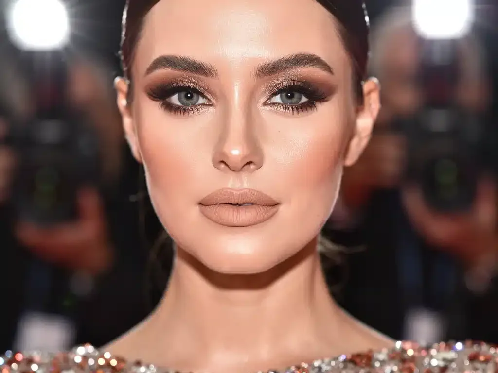 A-list celebrity showcasing radiant red carpet makeup, 2026 trends