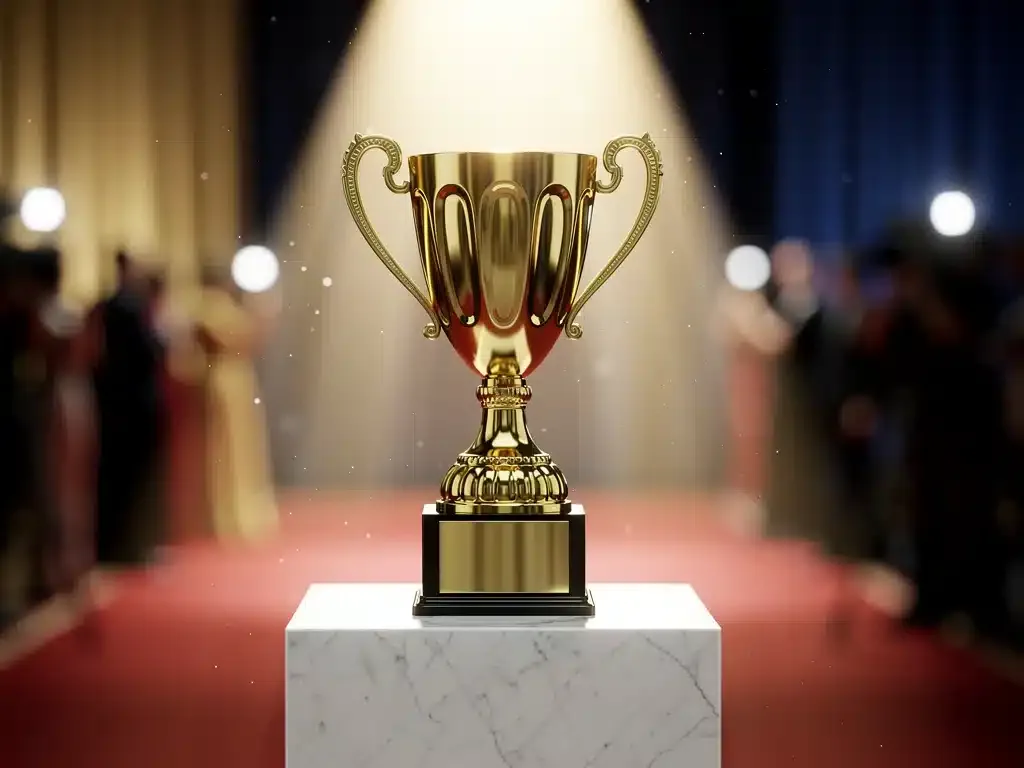 Golden trophy symbolizing career success and financial gain.