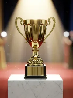 Golden trophy symbolizing career success and financial gain.