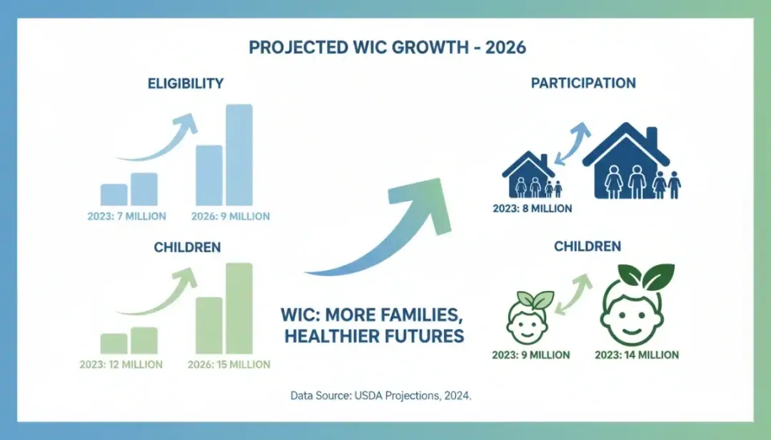 Infographic showing projected growth in WIC eligibility and participation for 2026.