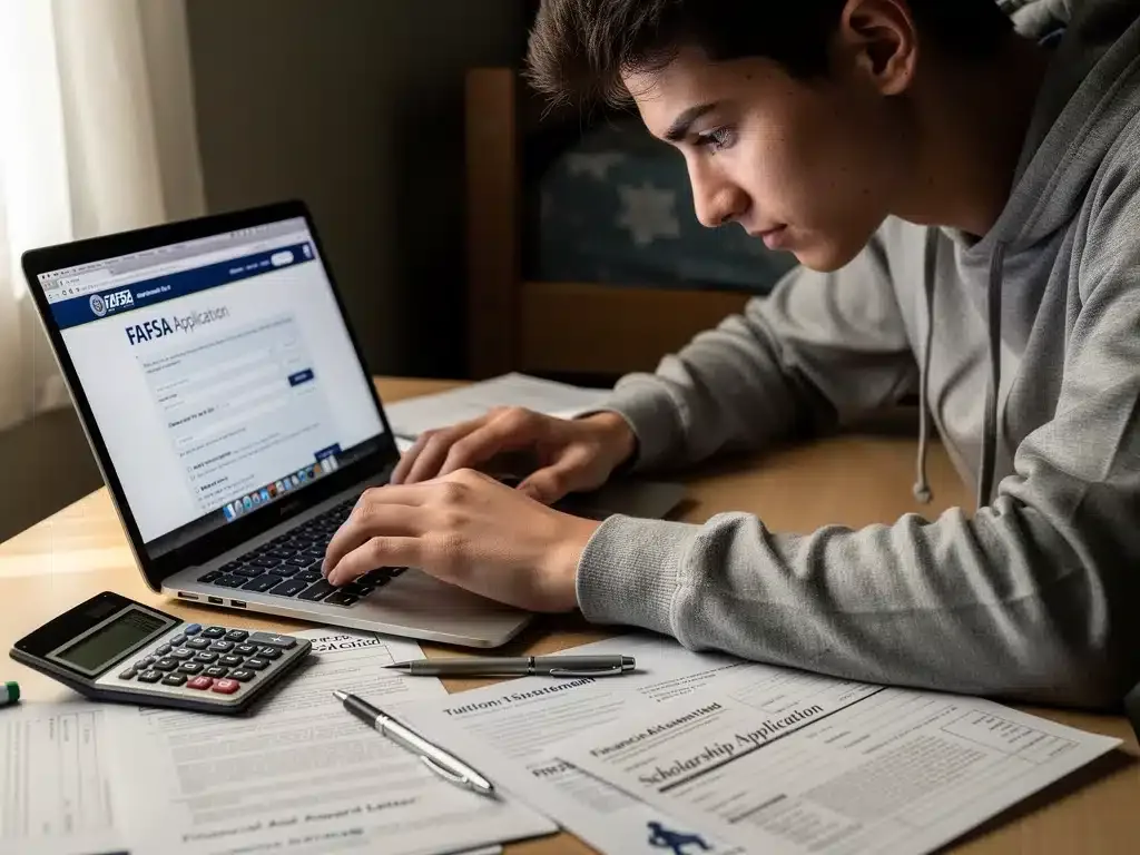 Student filling out FAFSA form for financial aid application