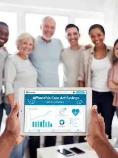 People accessing affordable healthcare information on a tablet.
